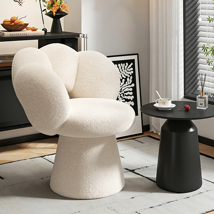 Contemporary Nordic Lambswool Solid Plywood Sponge Petal Rotatable Vanity Stool Backrest Armless For Bedroom