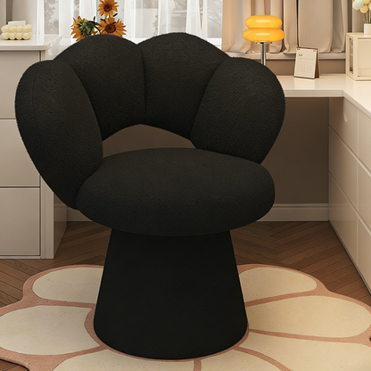 Contemporary Nordic Lambswool Solid Plywood Sponge Petal Rotatable Vanity Stool Backrest Armless For Bedroom