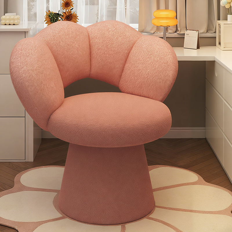 Contemporary Nordic Lambswool Solid Plywood Sponge Petal Rotatable Vanity Stool Backrest Armless For Bedroom
