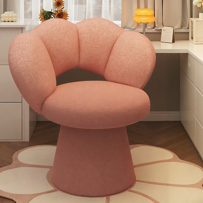 Contemporary Nordic Lambswool Solid Plywood Sponge Petal Rotatable Vanity Stool Backrest Armless For Bedroom