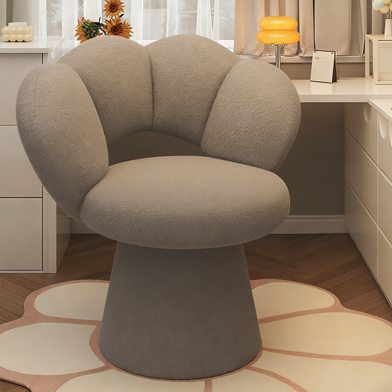 Contemporary Nordic Lambswool Solid Plywood Sponge Petal Rotatable Vanity Stool Backrest Armless For Bedroom