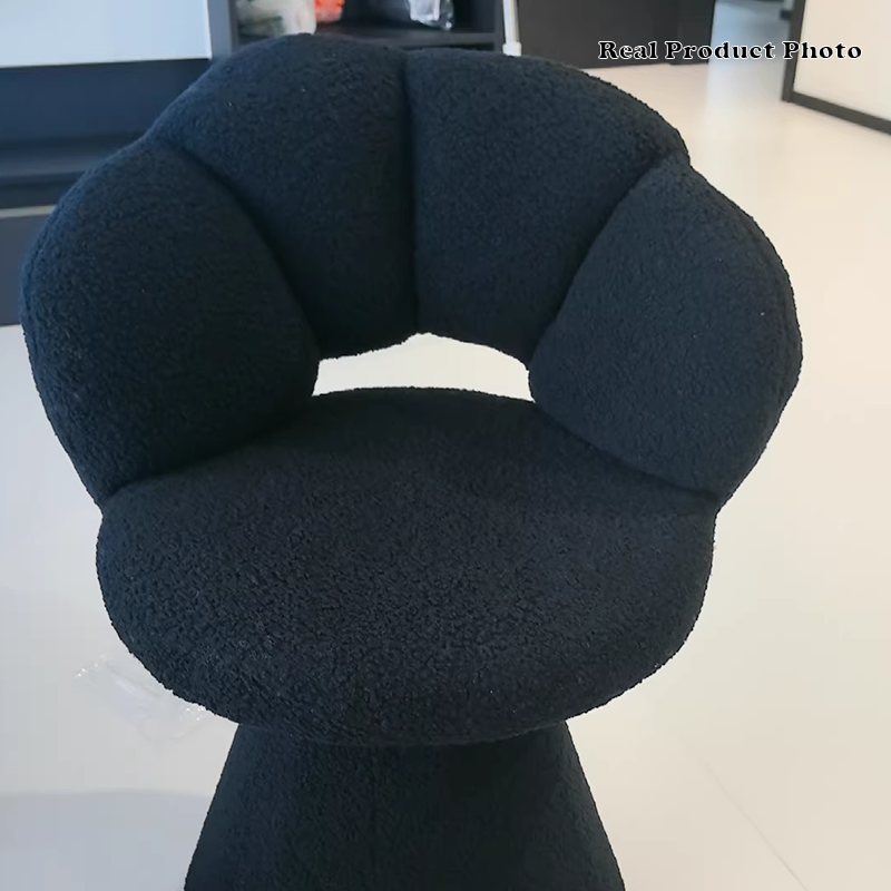 Contemporary Nordic Lambswool Solid Plywood Sponge Petal Rotatable Vanity Stool Backrest Armless For Bedroom