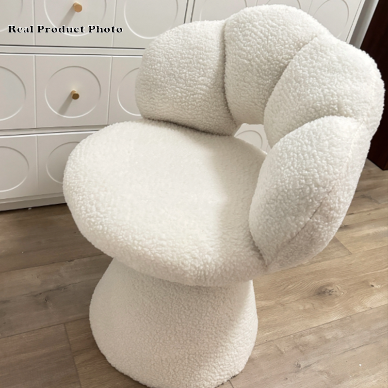 Contemporary Nordic Lambswool Solid Plywood Sponge Petal Rotatable Vanity Stool Backrest Armless For Bedroom