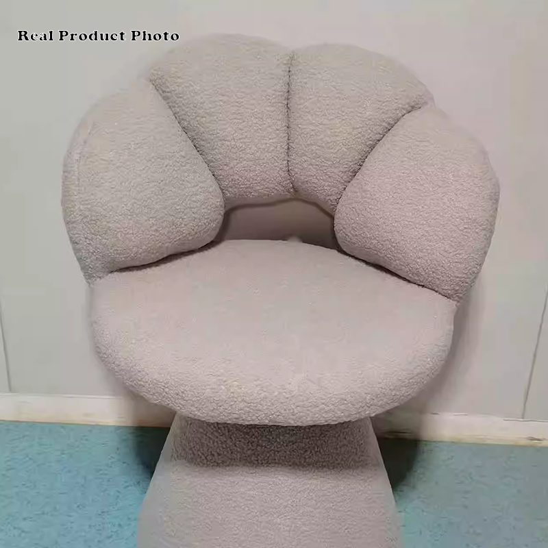 Contemporary Nordic Lambswool Solid Plywood Sponge Petal Rotatable Vanity Stool Backrest Armless For Bedroom