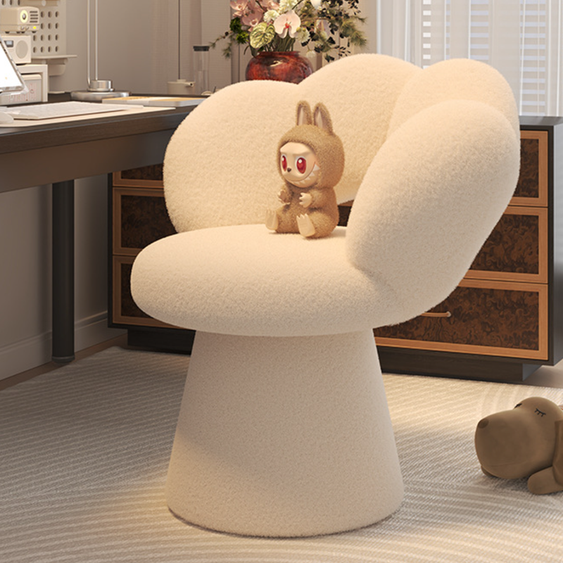 Contemporary Nordic Lambswool Solid Plywood Sponge Petal Rotatable Vanity Stool Backrest Armless For Bedroom