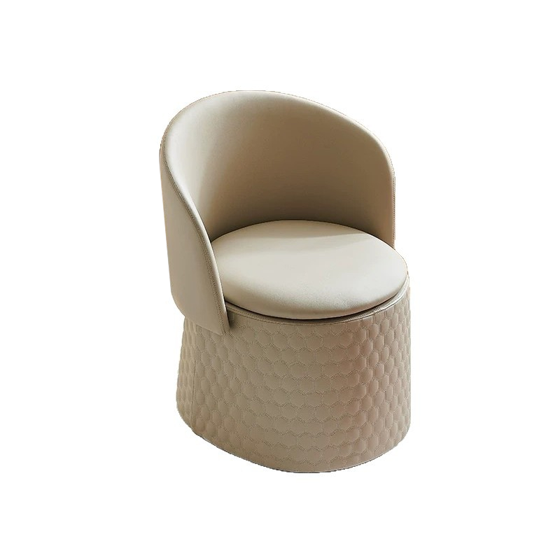 Contemporary Scandinavian Genuine Leather Faux Leather Solid Plywood Arc Hidden Storage Compartment Vanity Stool Backrest Armless For Bedroom