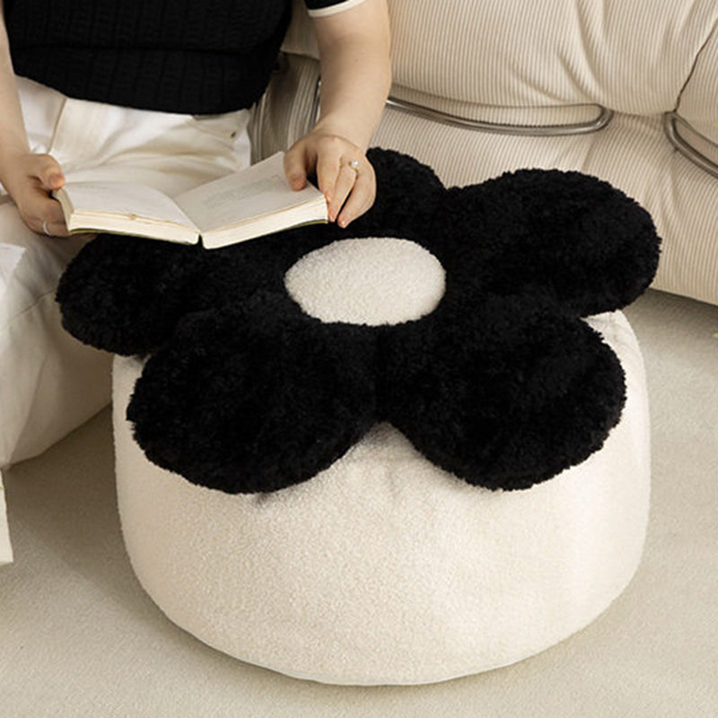 Contemporary Nordic Soft Teddy Fleece EPP Beads Petal Removable & Washable Design Low Stool Backless Armless For Living Room