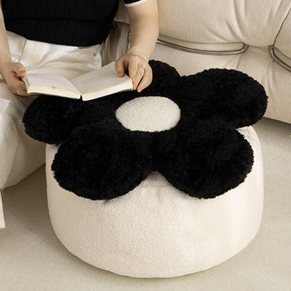 Contemporary Nordic Soft Teddy Fleece EPP Beads Petal Removable & Washable Design Low Stool Backless Armless For Living Room