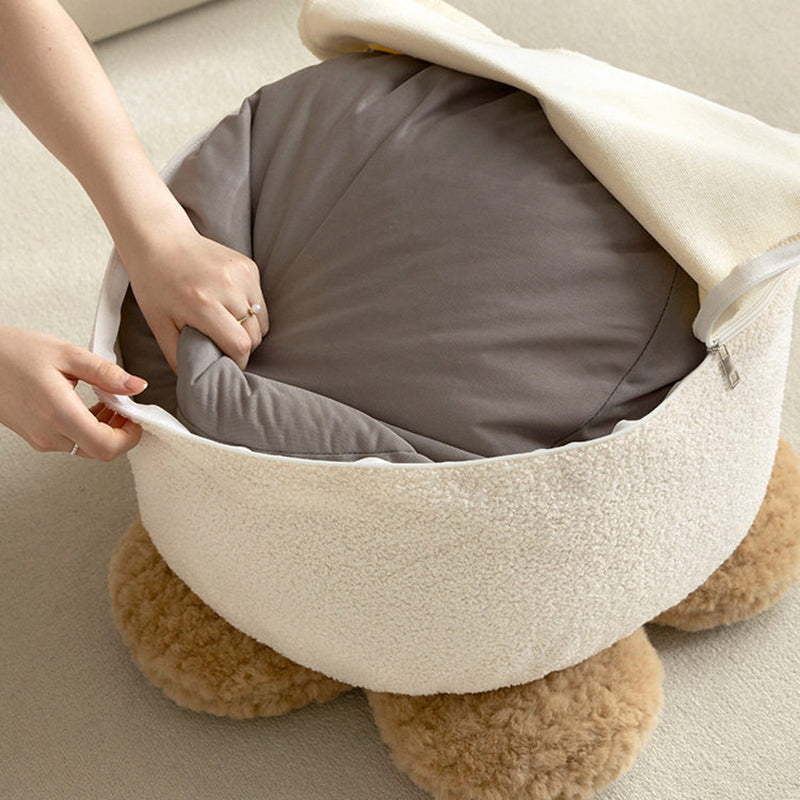 Contemporary Nordic Soft Teddy Fleece EPP Beads Petal Removable & Washable Design Low Stool Backless Armless For Living Room