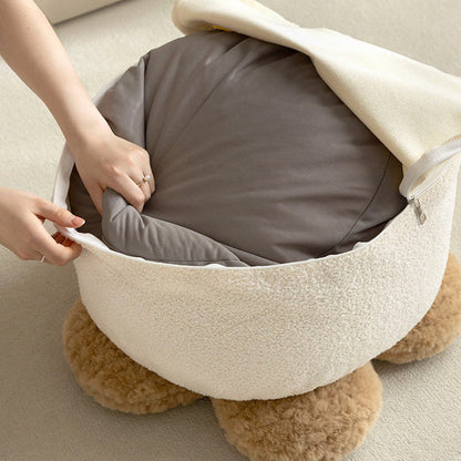 Contemporary Nordic Soft Teddy Fleece EPP Beads Petal Removable & Washable Design Low Stool Backless Armless For Living Room