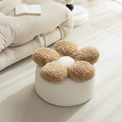Contemporary Nordic Soft Teddy Fleece EPP Beads Petal Removable & Washable Design Low Stool Backless Armless For Living Room