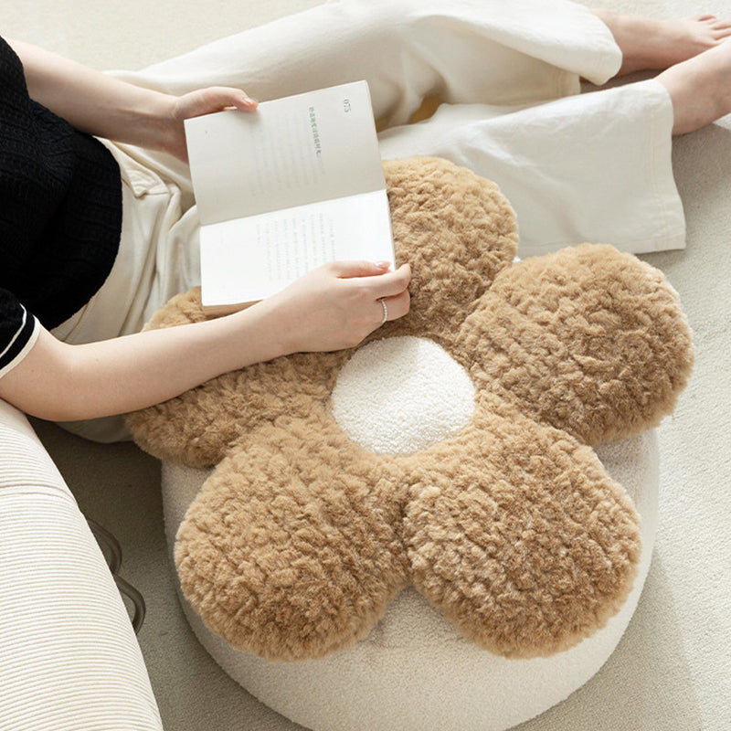 Contemporary Nordic Soft Teddy Fleece EPP Beads Petal Removable & Washable Design Low Stool Backless Armless For Living Room