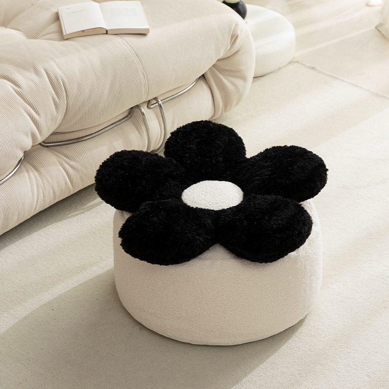 Contemporary Nordic Soft Teddy Fleece EPP Beads Petal Removable & Washable Design Low Stool Backless Armless For Living Room