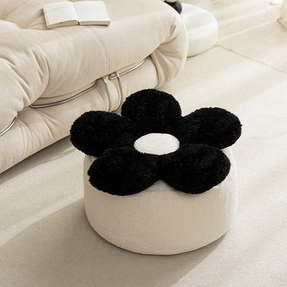 Contemporary Nordic Soft Teddy Fleece EPP Beads Petal Removable & Washable Design Low Stool Backless Armless For Living Room