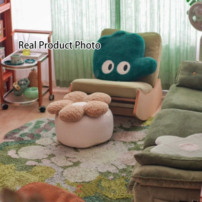 Contemporary Nordic Soft Teddy Fleece EPP Beads Petal Removable & Washable Design Low Stool Backless Armless For Living Room