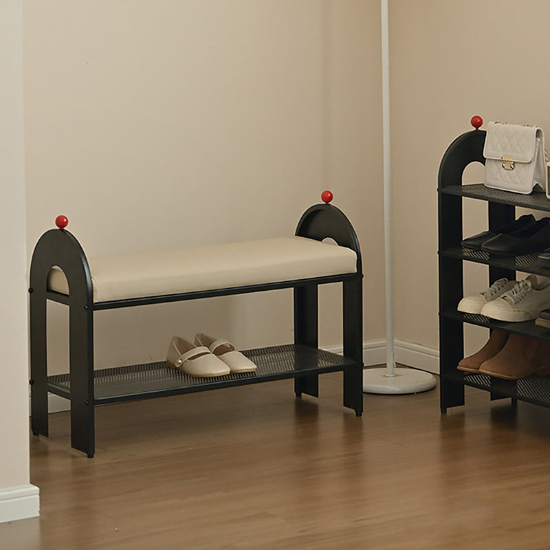 Contemporary Nordic Iron PU Leather Sponge Arched Rectangular Shoe Bench Armrest Backless For Entryway & Hallway
