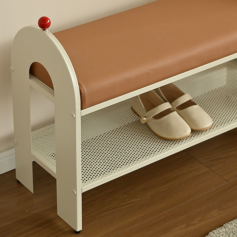Contemporary Nordic Iron PU Leather Sponge Arched Rectangular Shoe Bench Armrest Backless For Entryway & Hallway