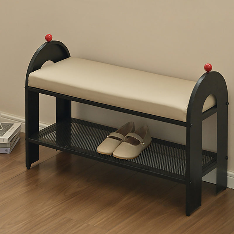 Contemporary Nordic Iron PU Leather Sponge Arched Rectangular Shoe Bench Armrest Backless For Entryway & Hallway