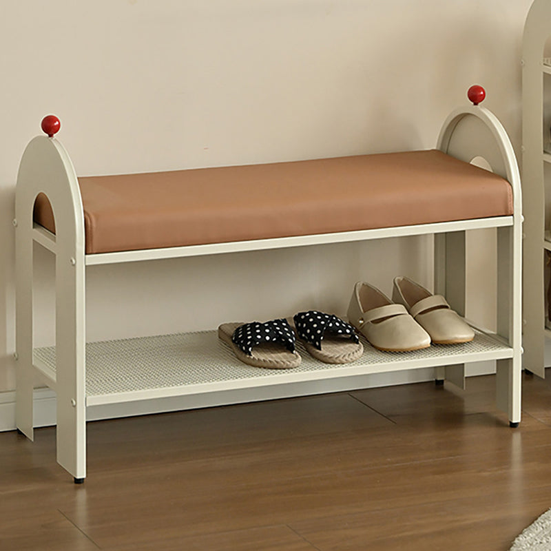 Contemporary Nordic Iron PU Leather Sponge Arched Rectangular Shoe Bench Armrest Backless For Entryway & Hallway
