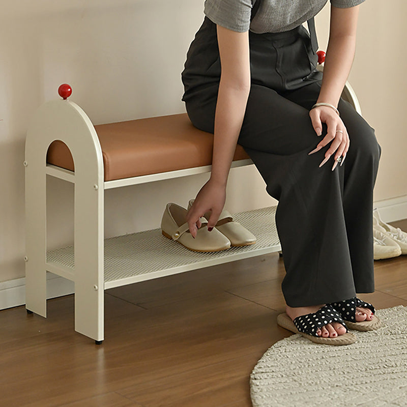 Contemporary Nordic Iron PU Leather Sponge Arched Rectangular Shoe Bench Armrest Backless For Entryway & Hallway