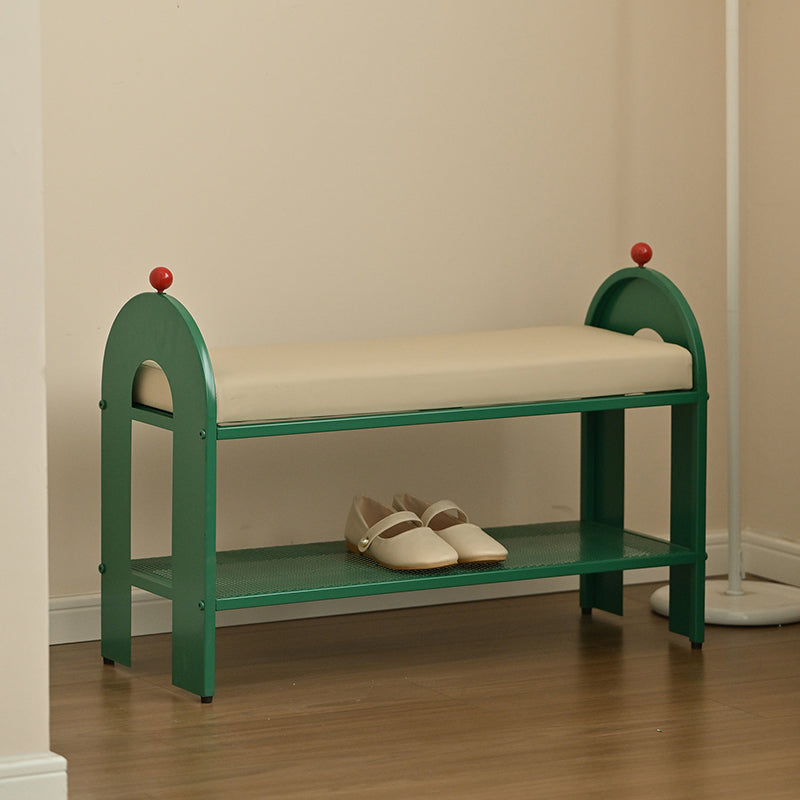 Contemporary Nordic Iron PU Leather Sponge Arched Rectangular Shoe Bench Armrest Backless For Entryway & Hallway