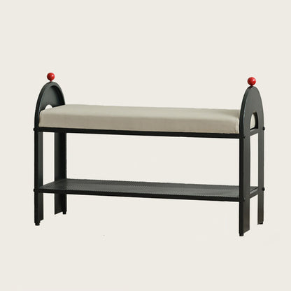 Contemporary Nordic Iron PU Leather Sponge Arched Rectangular Shoe Bench Armrest Backless For Entryway & Hallway