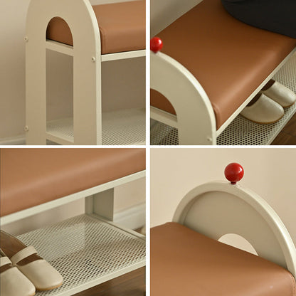 Contemporary Nordic Iron PU Leather Sponge Arched Rectangular Shoe Bench Armrest Backless For Entryway & Hallway