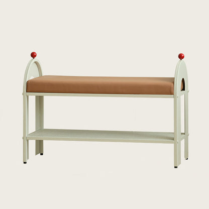Contemporary Nordic Iron PU Leather Sponge Arched Rectangular Shoe Bench Armrest Backless For Entryway & Hallway
