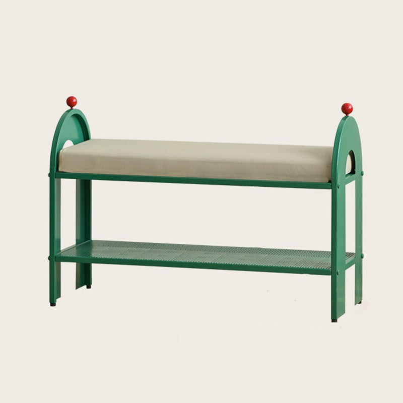 Contemporary Nordic Iron PU Leather Sponge Arched Rectangular Shoe Bench Armrest Backless For Entryway & Hallway