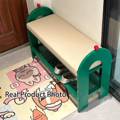 Contemporary Nordic Iron PU Leather Sponge Arched Rectangular Shoe Bench Armrest Backless For Entryway & Hallway