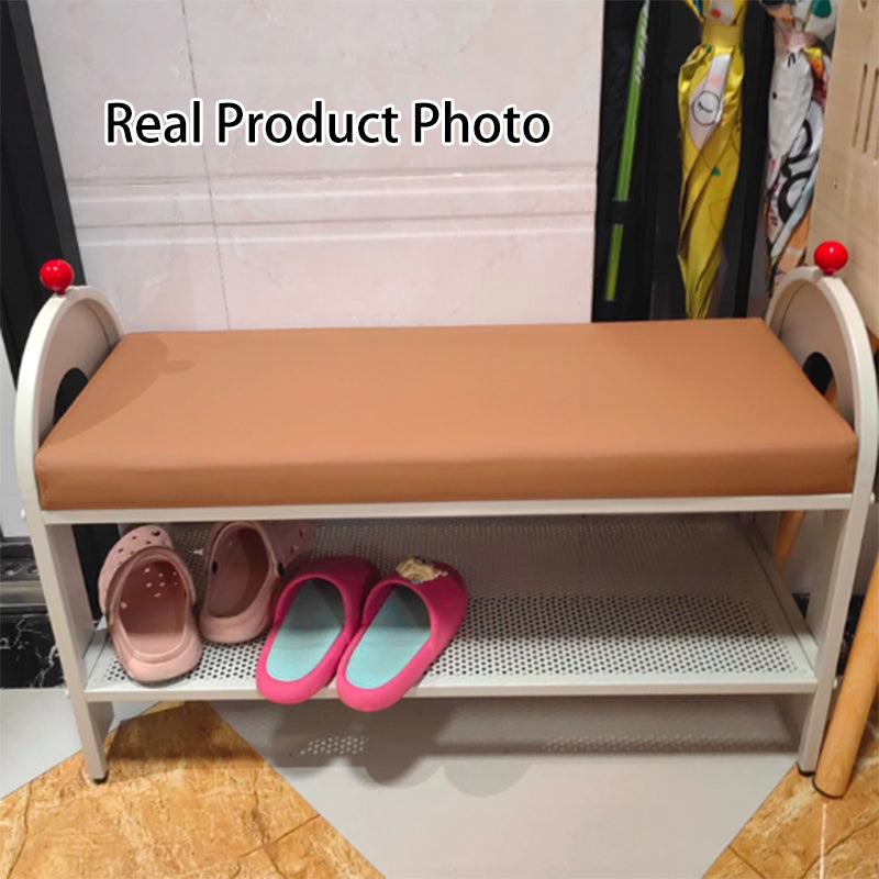 Contemporary Nordic Iron PU Leather Sponge Arched Rectangular Shoe Bench Armrest Backless For Entryway & Hallway