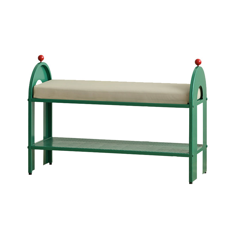 Contemporary Nordic Iron PU Leather Sponge Arched Rectangular Shoe Bench Armrest Backless For Entryway & Hallway