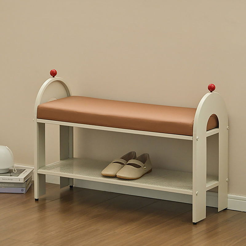 Contemporary Nordic Iron PU Leather Sponge Arched Rectangular Shoe Bench Armrest Backless For Entryway & Hallway