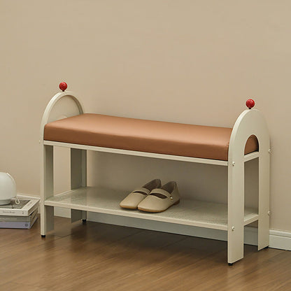 Contemporary Nordic Iron PU Leather Sponge Arched Rectangular Shoe Bench Armrest Backless For Entryway & Hallway