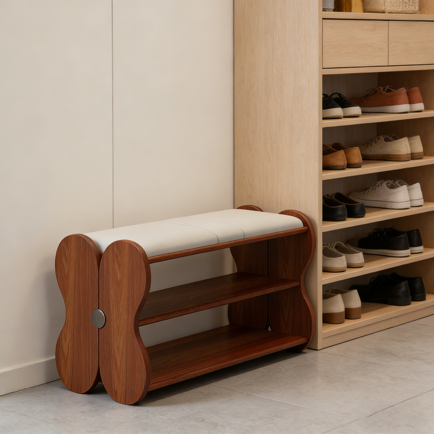 Traditional French Sponge PU Leather Rubberwood Rectangular Shoe Bench Backless Armless For Entryway & Hallway