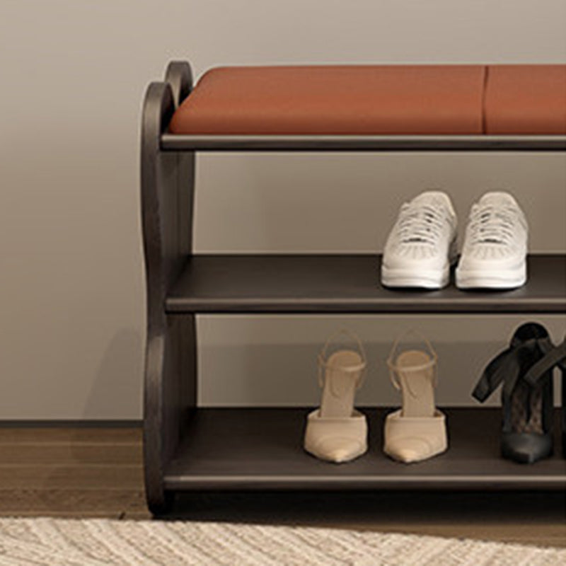 Traditional French Sponge PU Leather Rubberwood Rectangular Shoe Bench Backless Armless For Entryway & Hallway