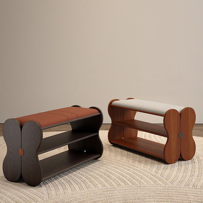 Traditional French Sponge PU Leather Rubberwood Rectangular Shoe Bench Backless Armless For Entryway & Hallway