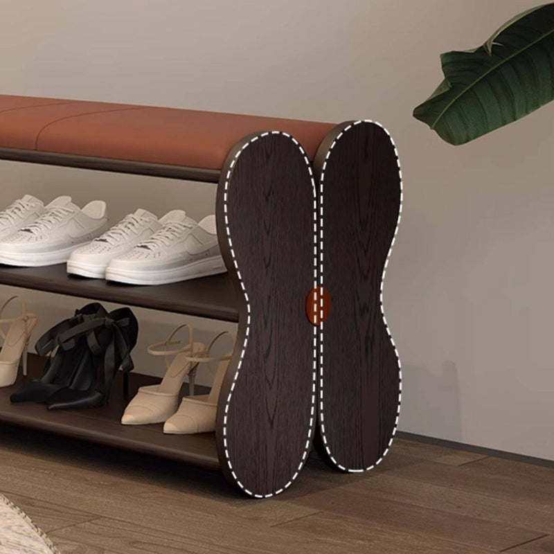 Traditional French Sponge PU Leather Rubberwood Rectangular Shoe Bench Backless Armless For Entryway & Hallway