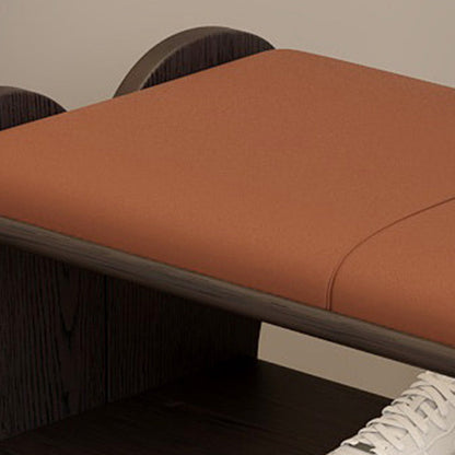 Traditional French Sponge PU Leather Rubberwood Rectangular Shoe Bench Backless Armless For Entryway & Hallway