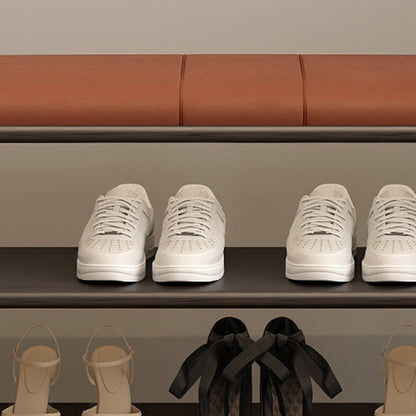 Traditional French Sponge PU Leather Rubberwood Rectangular Shoe Bench Backless Armless For Entryway & Hallway