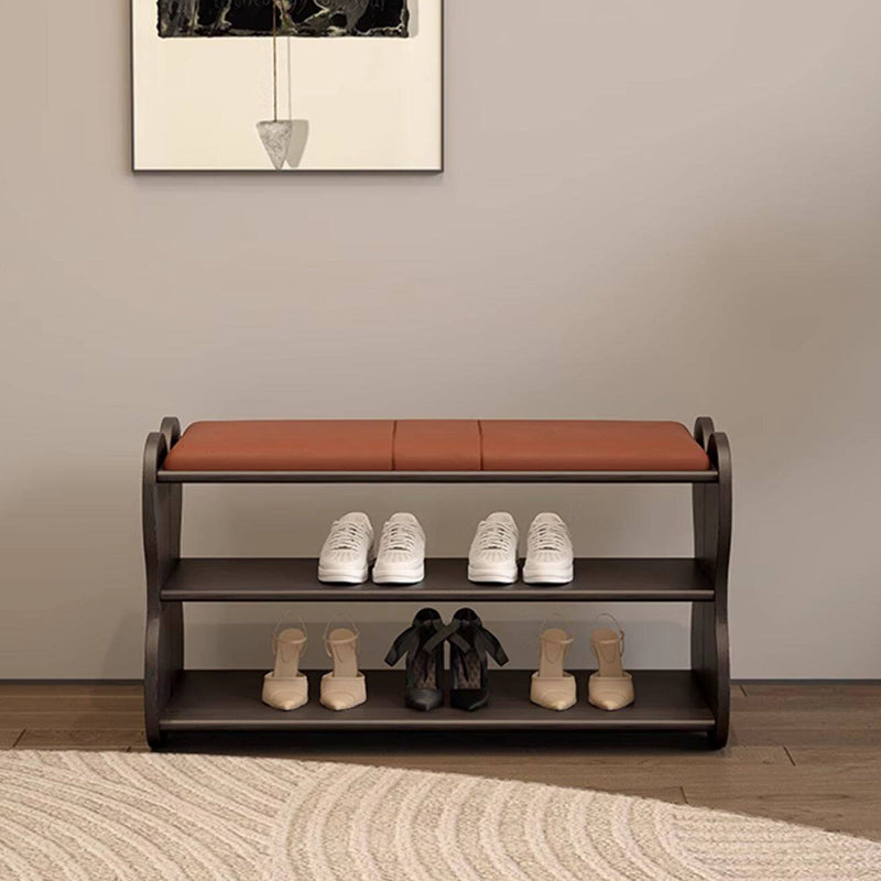 Traditional French Sponge PU Leather Rubberwood Rectangular Shoe Bench Backless Armless For Entryway & Hallway