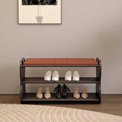 Traditional French Sponge PU Leather Rubberwood Rectangular Shoe Bench Backless Armless For Entryway & Hallway