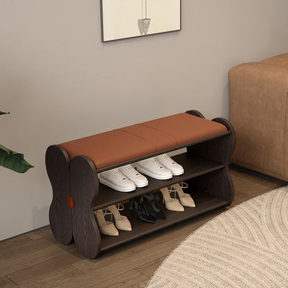 Traditional French Sponge PU Leather Rubberwood Rectangular Shoe Bench Backless Armless For Entryway & Hallway