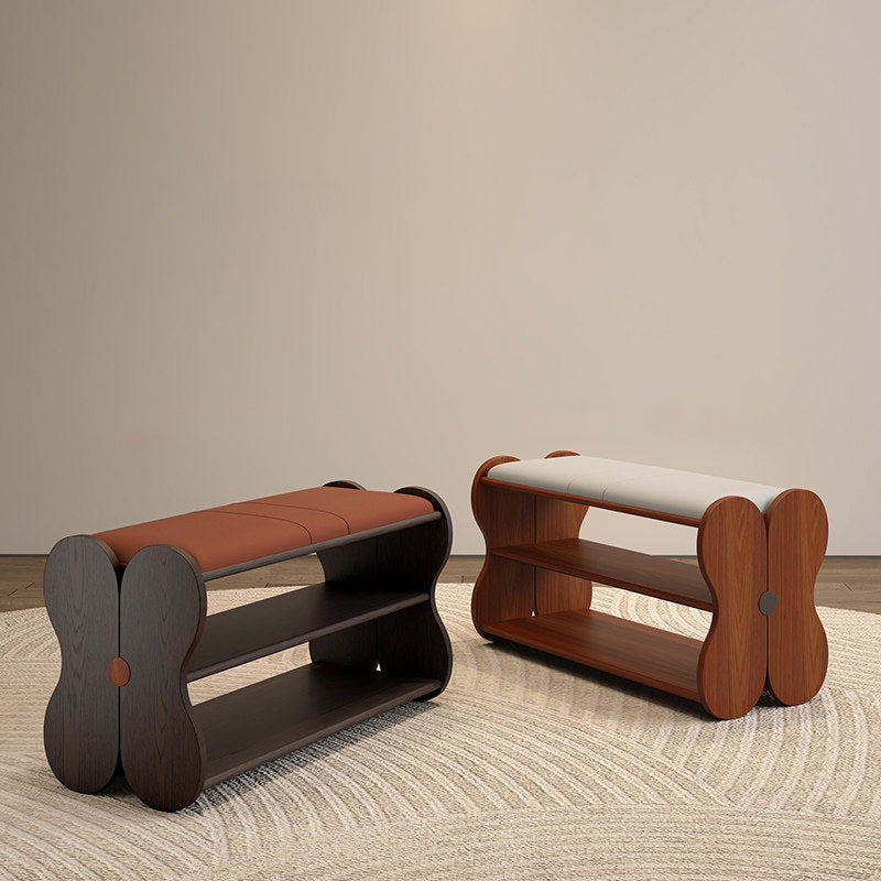 Traditional French Sponge PU Leather Rubberwood Rectangular Shoe Bench Backless Armless For Entryway & Hallway