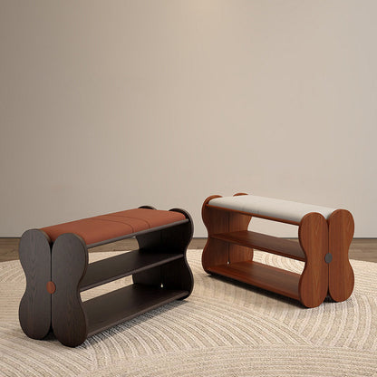 Traditional French Sponge PU Leather Rubberwood Rectangular Shoe Bench Backless Armless For Entryway & Hallway