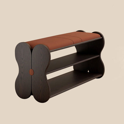 Traditional French Sponge PU Leather Rubberwood Rectangular Shoe Bench Backless Armless For Entryway & Hallway