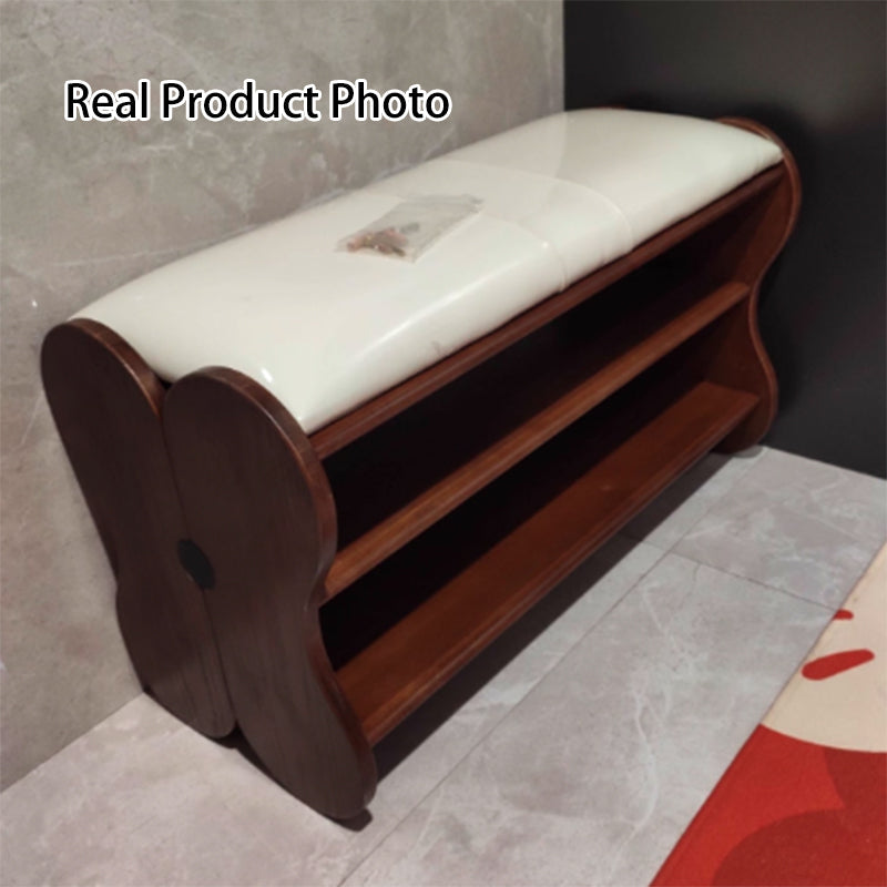 Traditional French Sponge PU Leather Rubberwood Rectangular Shoe Bench Backless Armless For Entryway & Hallway