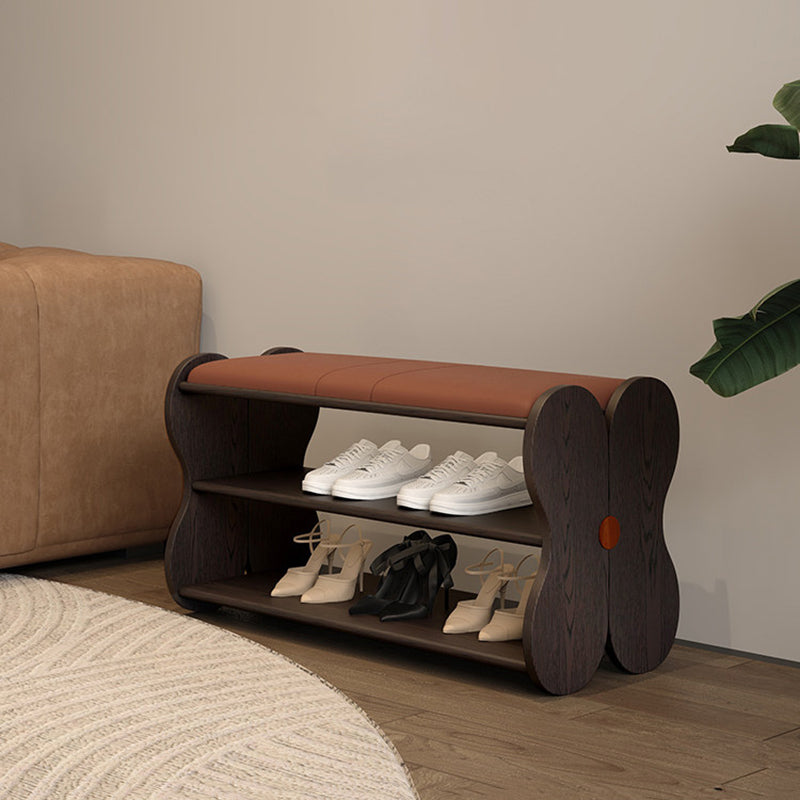 Traditional French Sponge PU Leather Rubberwood Rectangular Shoe Bench Backless Armless For Entryway & Hallway