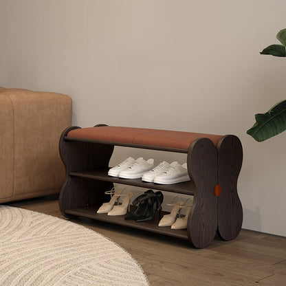 Traditional French Sponge PU Leather Rubberwood Rectangular Shoe Bench Backless Armless For Entryway & Hallway