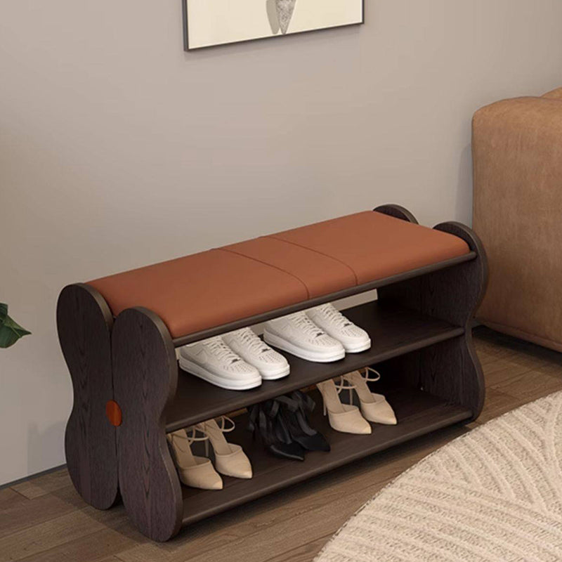 Traditional French Sponge PU Leather Rubberwood Rectangular Shoe Bench Backless Armless For Entryway & Hallway